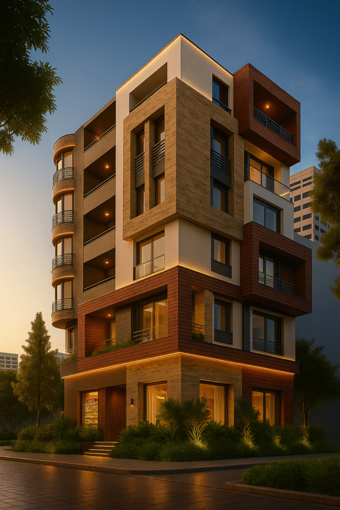 katmanlı cephe tasarımıyla modern apartman mimarisi katmanlı cephe tasarımıyla modern apartman mimarisi