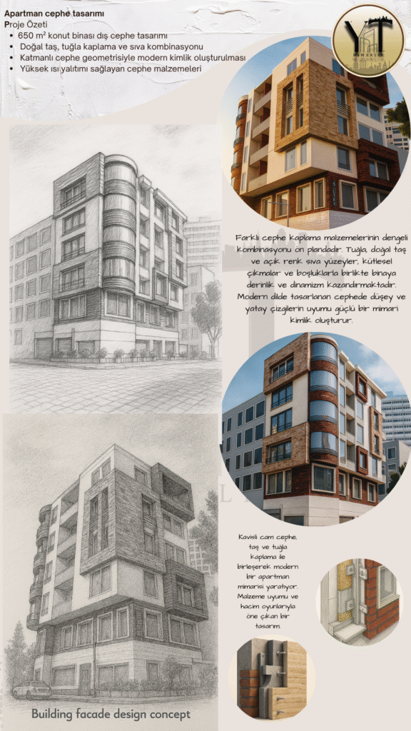 modern apartman cephe tasarımı tuğla, doğal taş ve isı yalıtımlı sistemler yedİtaŞ mİmarlik