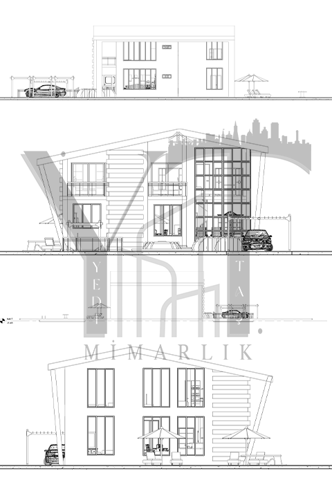 modern konut cephe Çizimi mimari tasarım ve detaylar yeditaş mimarlık