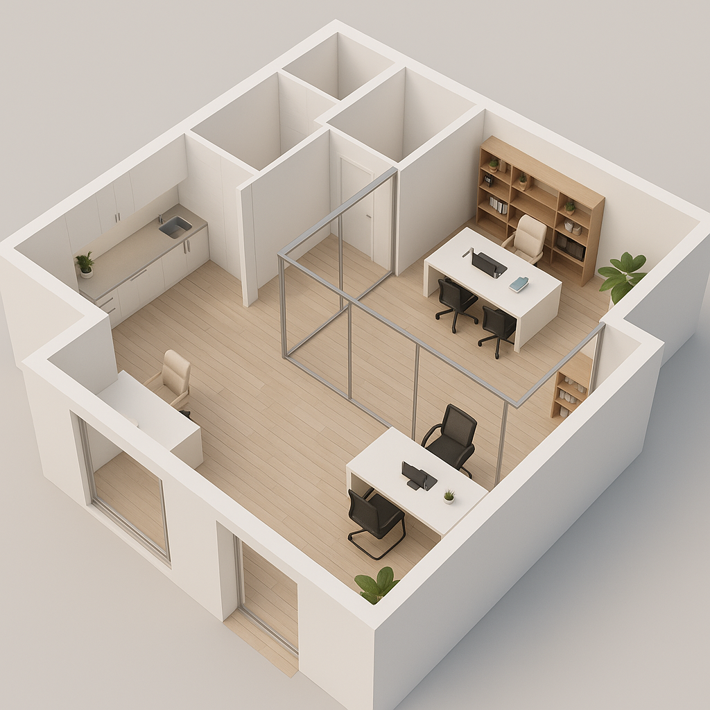 modern ofis 3d kat planı cam bölmeli minimalist İç mimari tasarım yeditaş mimarlık