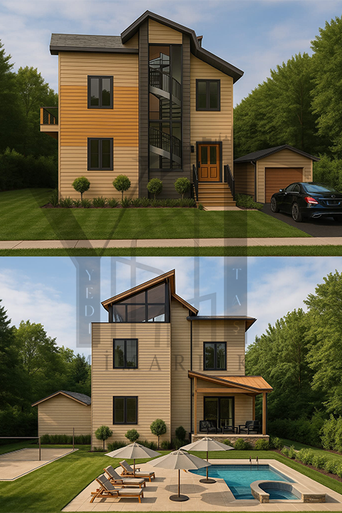 modern villa cephe ve bahçe havuz tasarımı yeditaş mimarlık