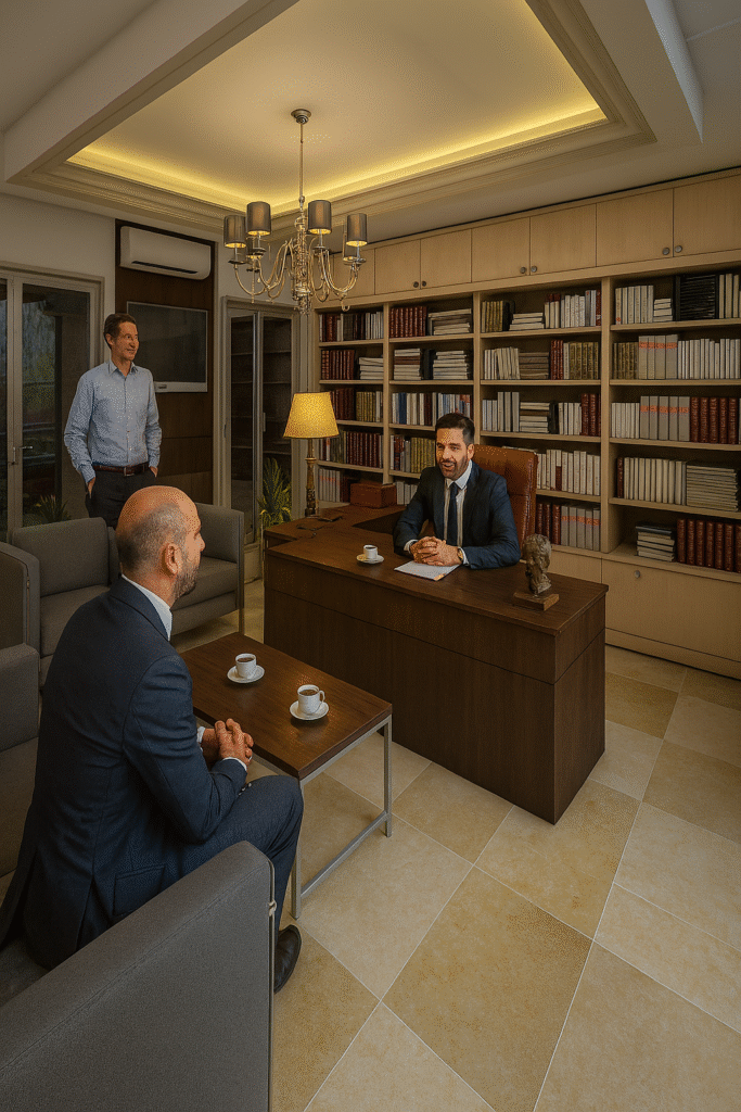 yedi tas mimarlik yönetici ofisi tasarımı kitaplıklı modern görüşme odası ve ahşap detaylar