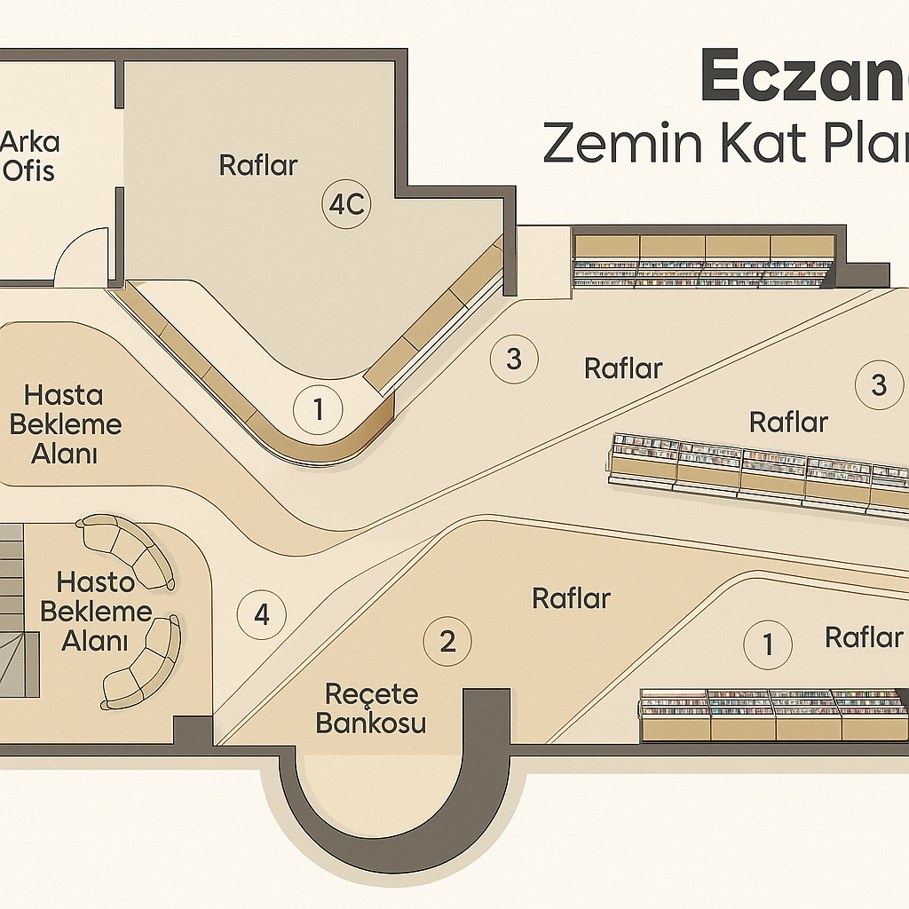yeditaş mimarlık'tan modern eczane zemin kat planı