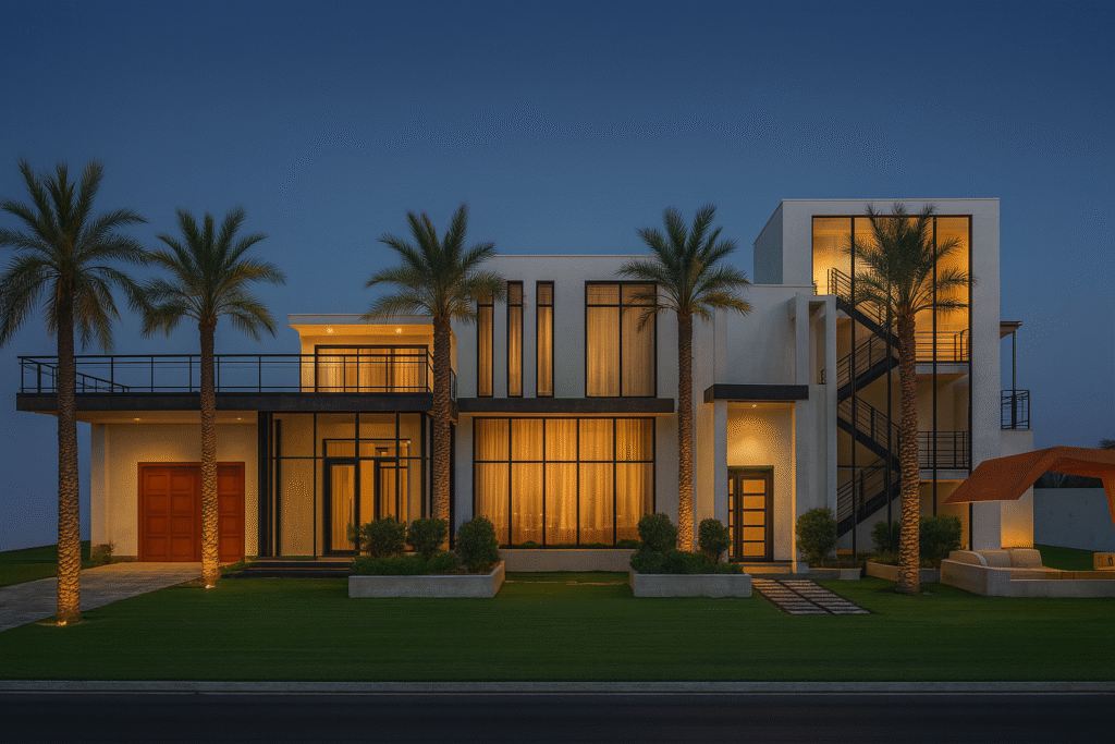 gece aydınlatmalı modern villa tasarımı yedi taş mimarlık