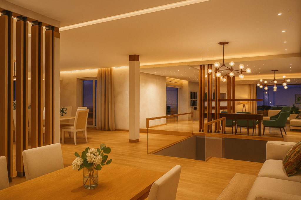 modern açık plan salon ve yemek odası tasarımı yeditaş mimarlık