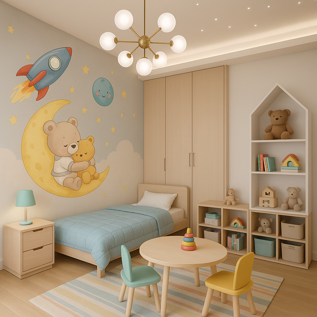 pastel tonlarda rahat ve şık bebek odası tasarımı yeditaş mimarlık