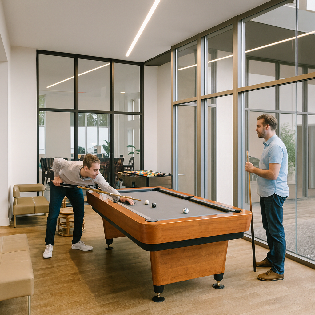 yedi taş mimarlıktan modern evİçinde alan tasarımı bilardo masasıyla dinamik ortamlar